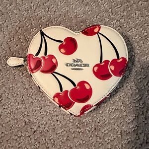 Coach White Heart Coin Purse with Red Cherry Print new with tags